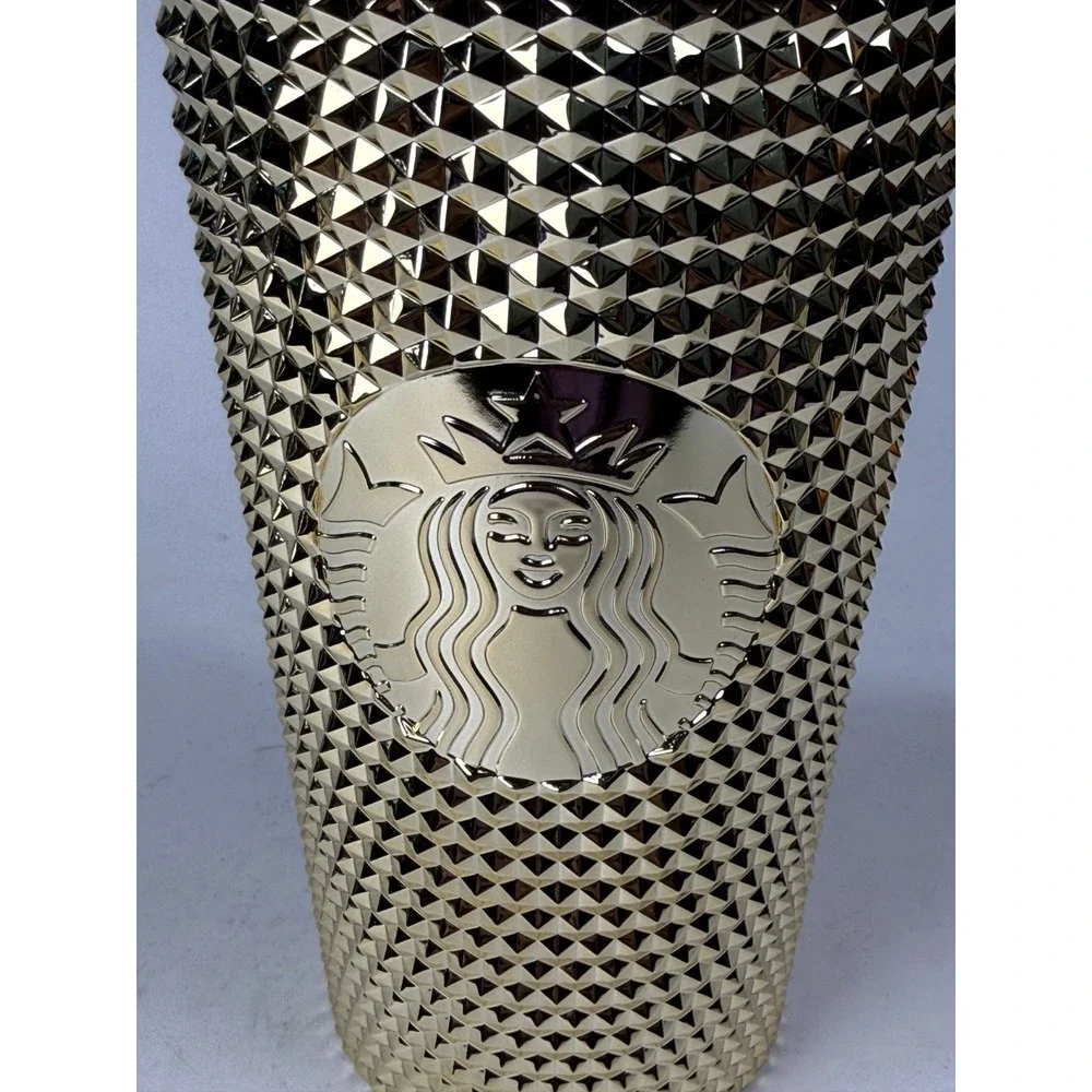 Starbucks Christmas Holiday 2022 Gold Bling Studded Cold Cup Tumbler 16 oz